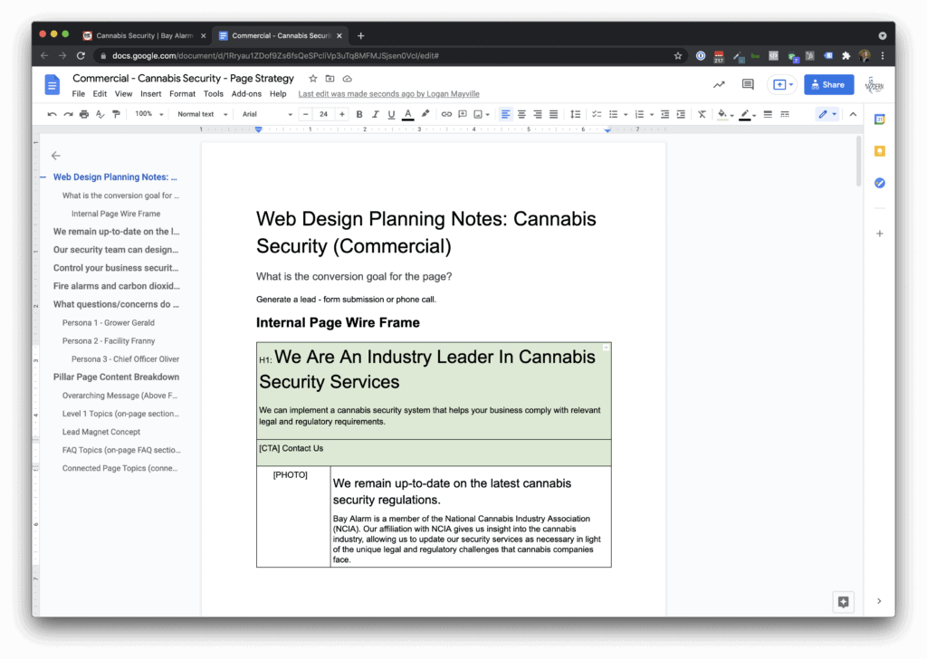 Bay Alarm Cannabis Security Wireframe